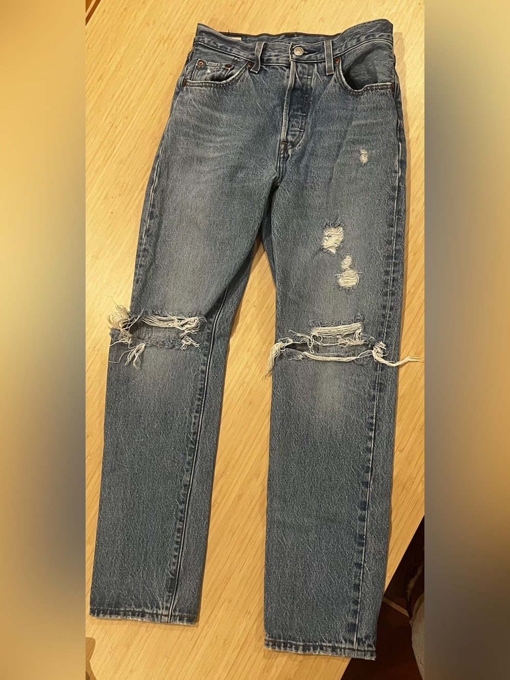 Levi's Women’s Ripped Straight-Leg Blue Denim Jeans